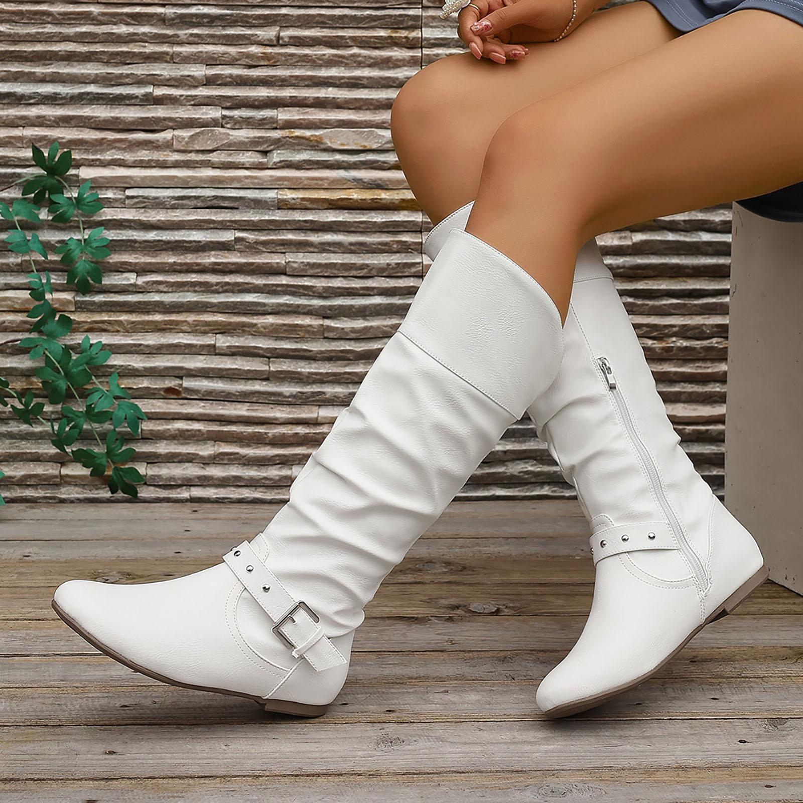 Women s Casual Pointed Toe Fashion Boots Sleeve Side Zipper Belt Mid Calf Boots Fashion Boots for Women Mid Calf High Heel 36