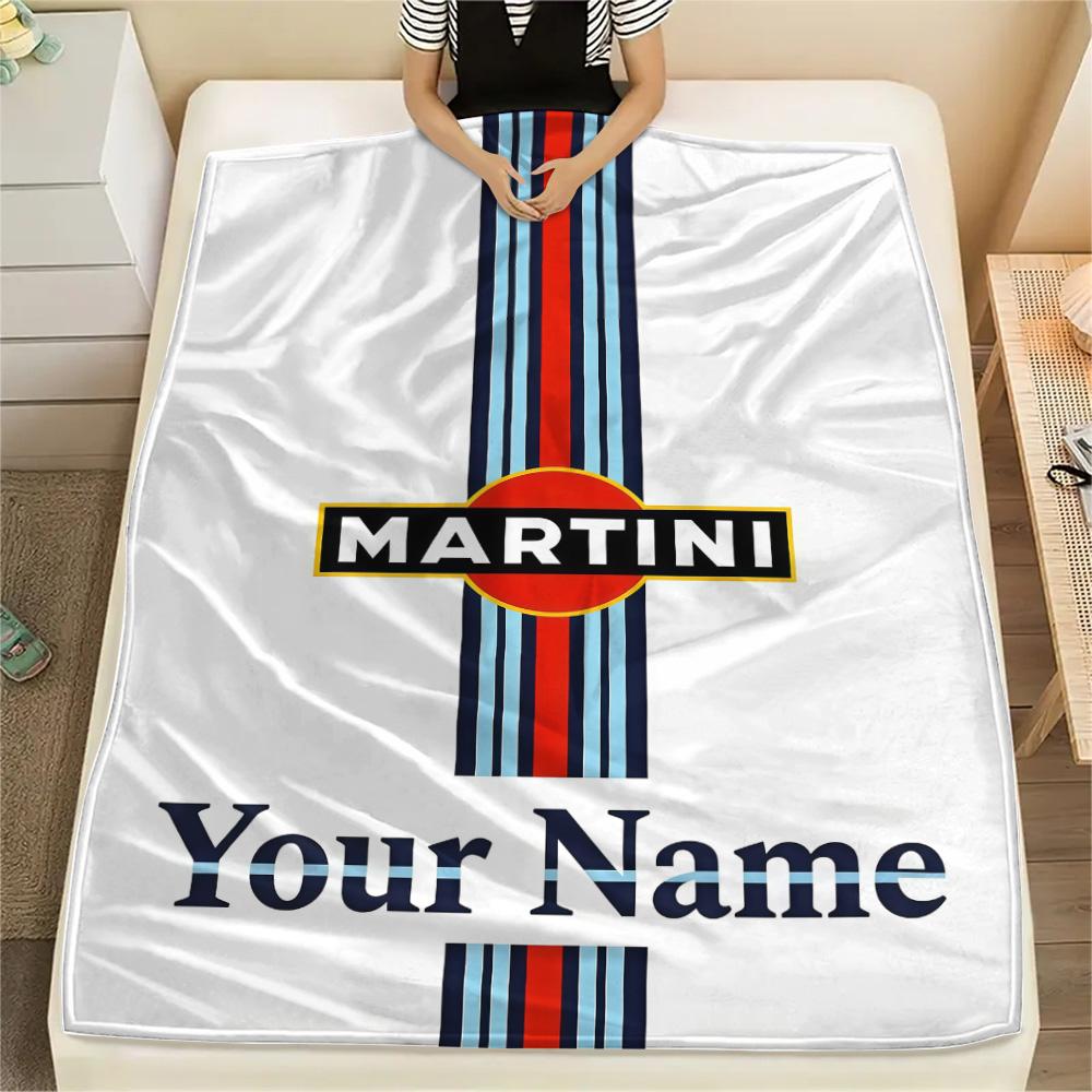 1PC Custom Name Martini Racing Patterned Flannel Blanket Suitable For All Seasons for Home Decor Warmth and Comfort Gifts Holiday Present -HE79