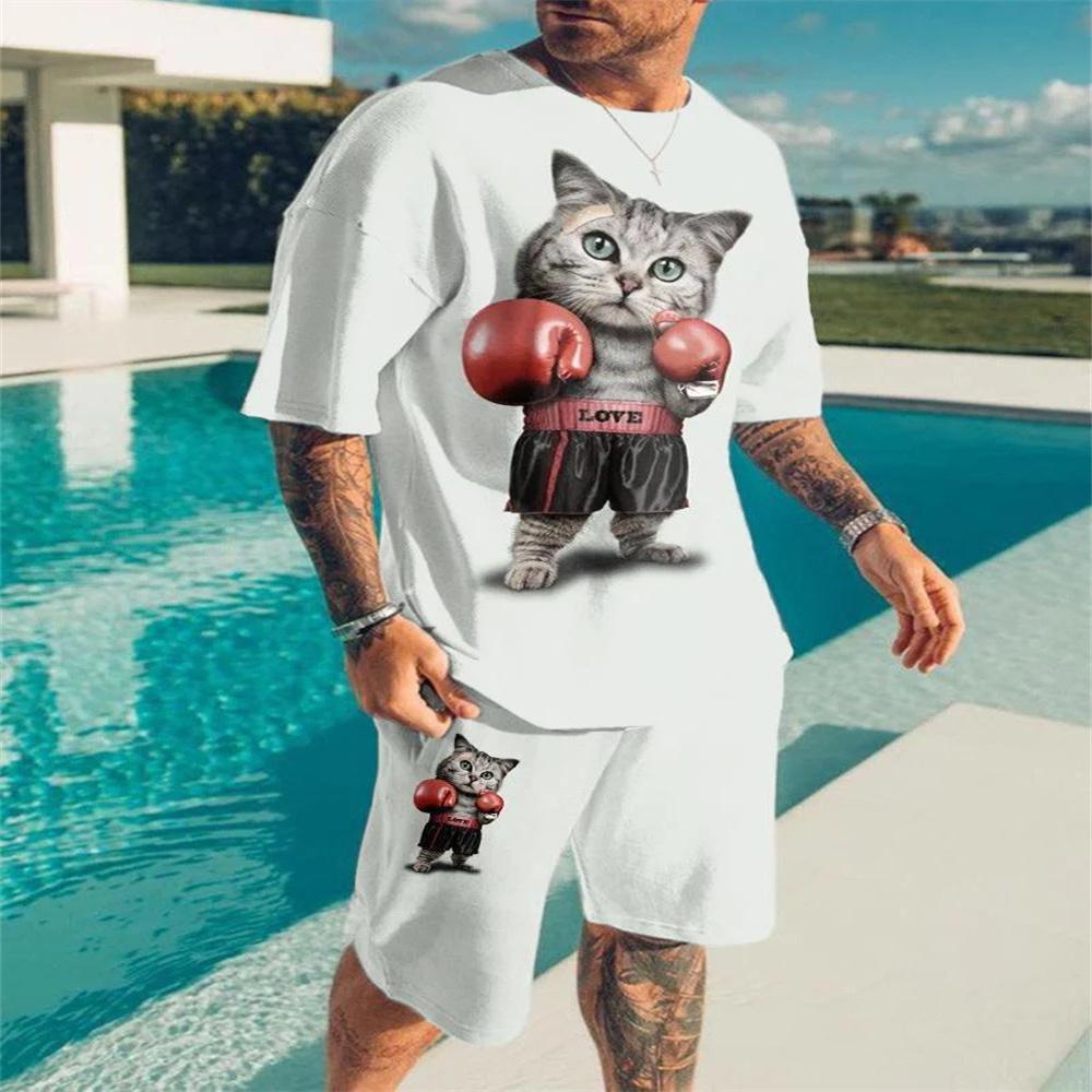 

Летняя мода, мужской комплект футболок с 3D принтом животных, уличные повседневные мужские шорты с круглым вырезом и короткими рукавами, комплекты из 2 предметов, топы большого размера 6XL