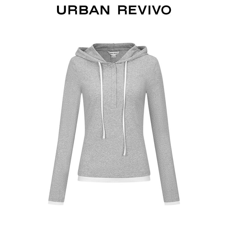 UR 2025 Fall Women's Playful Hooded Color Block Long Sleeve T-Shirt