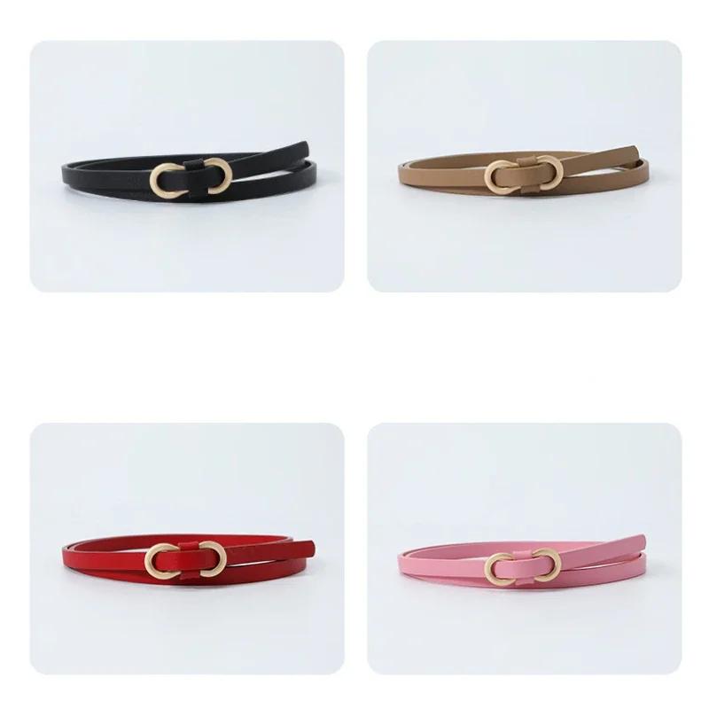Multi-color Women Fashion Thin Belt Casual Decoration Dress Shirt 8-character Buckle Small Belts Solid Pu Leather Ladies Belts
