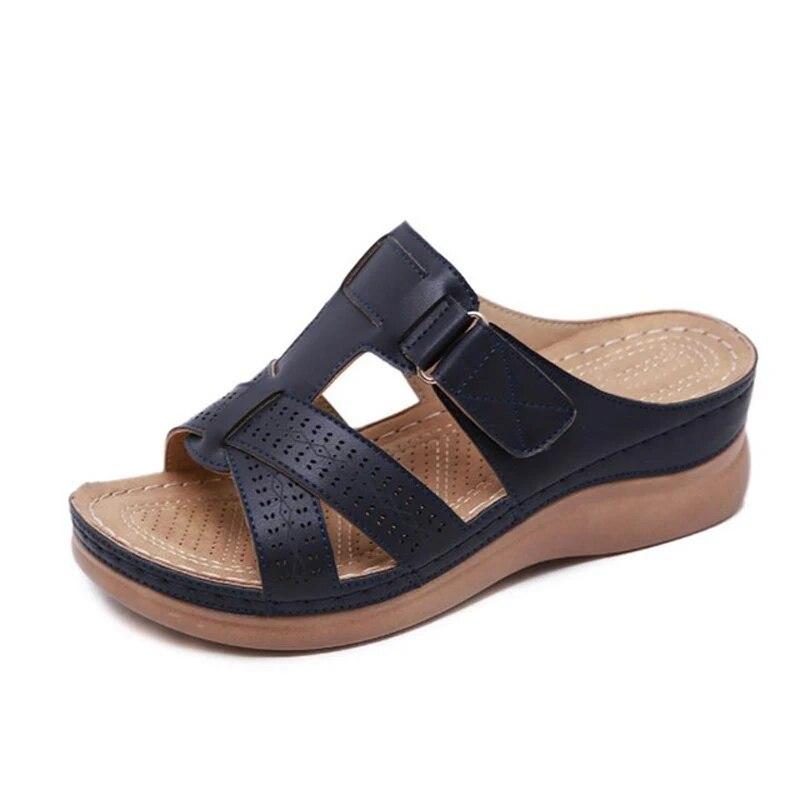 Women Sandals Wedge Summer Premium Orthopedic Open Toe Sandals Vintage Anti-slip Leather Casual Female Platform Retro Shoes