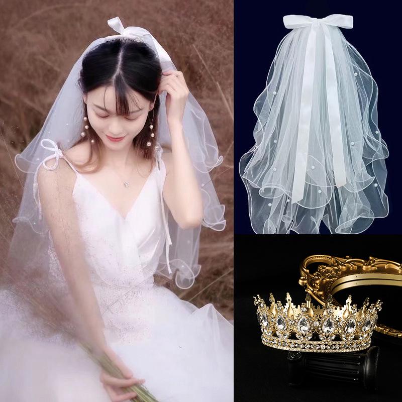 Golden Crown Veil Set: Bridal Hair Accessories & Wedding Photo Prop