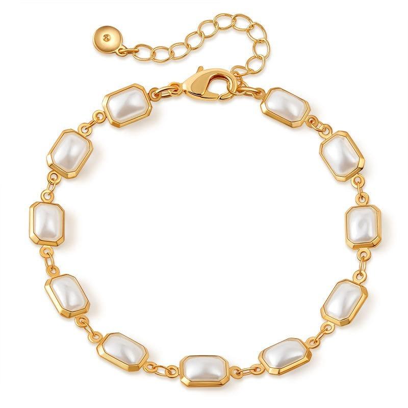 Gold Plated Color Retention Faux Pearl Elegant Women Bracelet