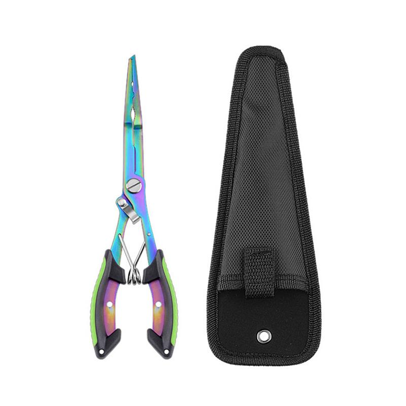 1-Piece Saltwater Fishing Pliers, Stainless Steel Multi-Tool, Curved Jaw with Braid Line Cutter & Split Ring Tip