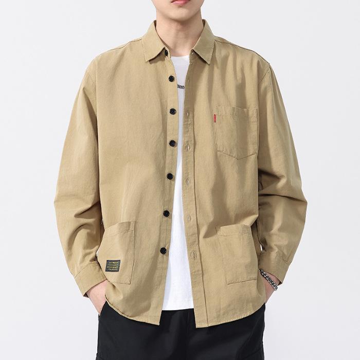Spring New Solid Color Shirt Men's Long Sleeve Fashion Trend Trendy Casual Cotton Shirt
