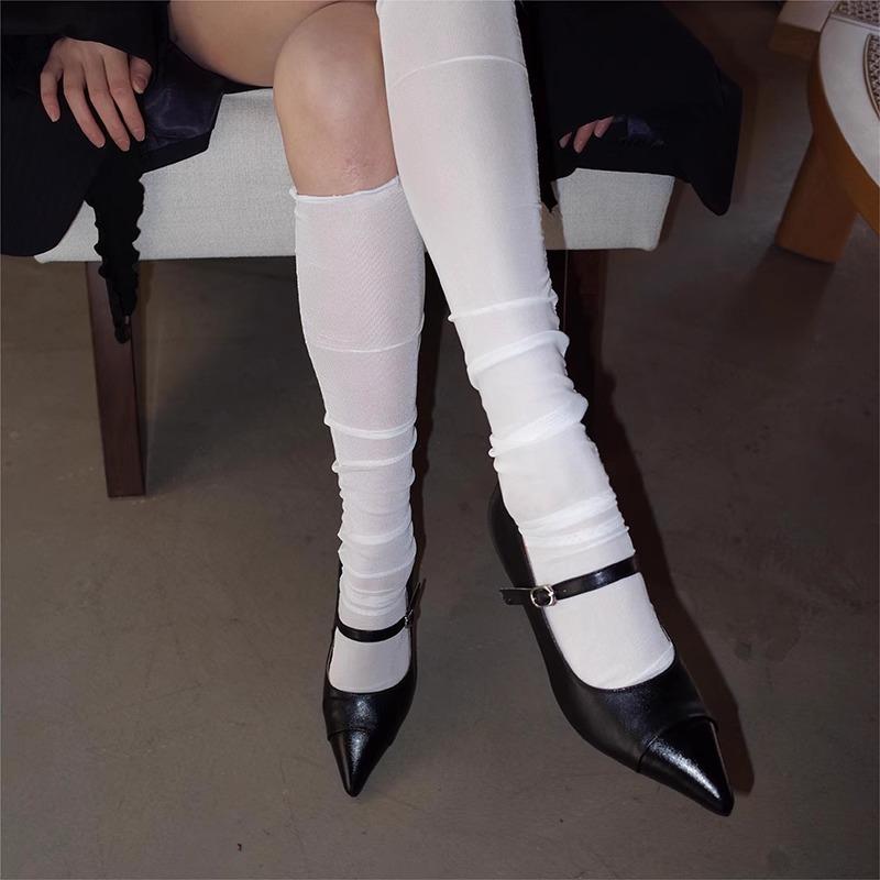 

Sheepskin version~ Spring and summer new pointed retro silver Mary Jane wedge small leather shoes one-word buckle high-heeled single shoes women 40