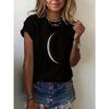 Moon Print Crew Neck T-Shirt, Casual Short Sleeve T-Shirt for Spring & Summer, Women's Clothing