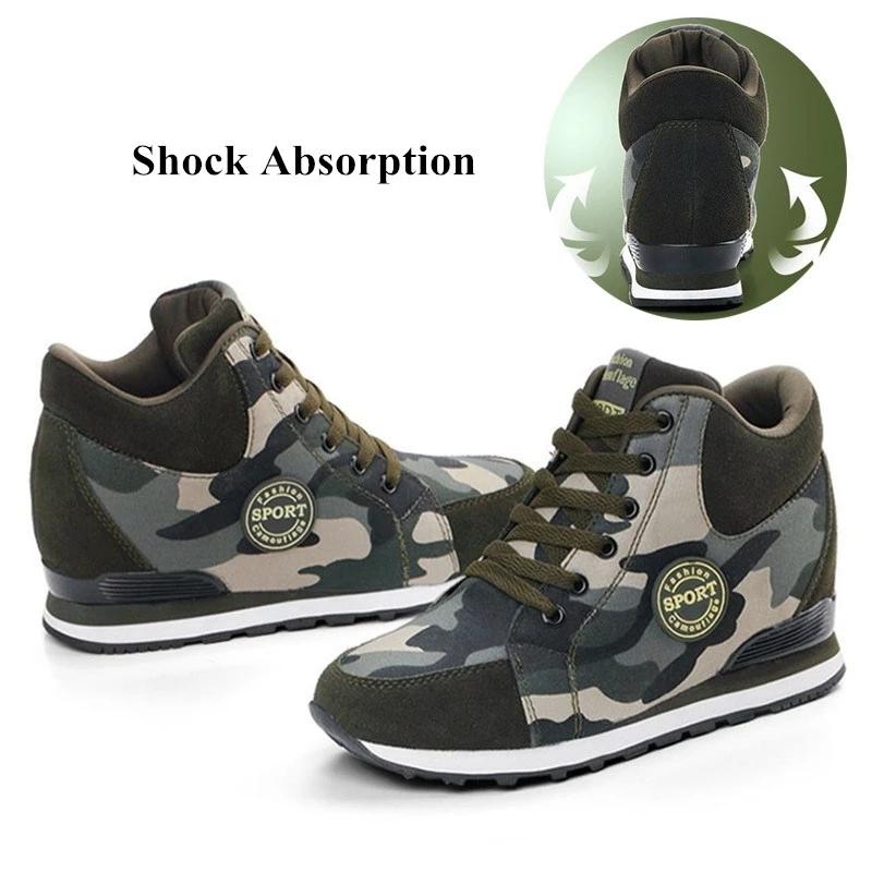 Fashion Camouflage Sneakers For Women Casual Canvas Shoes Lace Up High Top Outdoor Sneakers Womens Height Increase Shoes Size 42