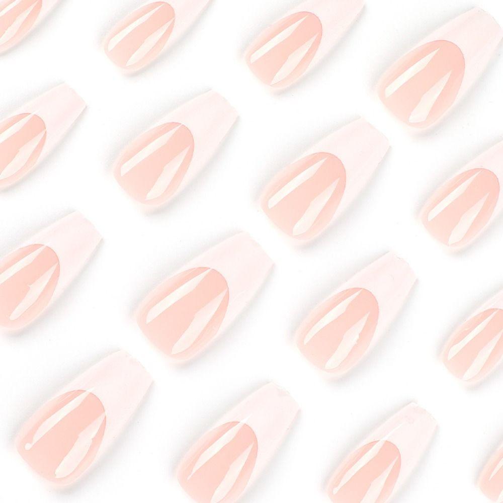 24pcs Manicure Press on Nails DIY Full Cover Fake Nails Short French French White Edge Ballerina