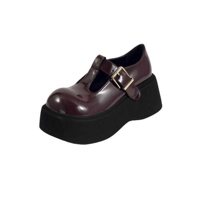 

Модные женские новые кожаные туфли из коровьей кожи на толстой подошве, водонепроницаемой платформе и высоком каблуке, с металлической пряжкой ремня, в стиле колледжа, одинарные туфли, повседневная обувь 250 вино красного