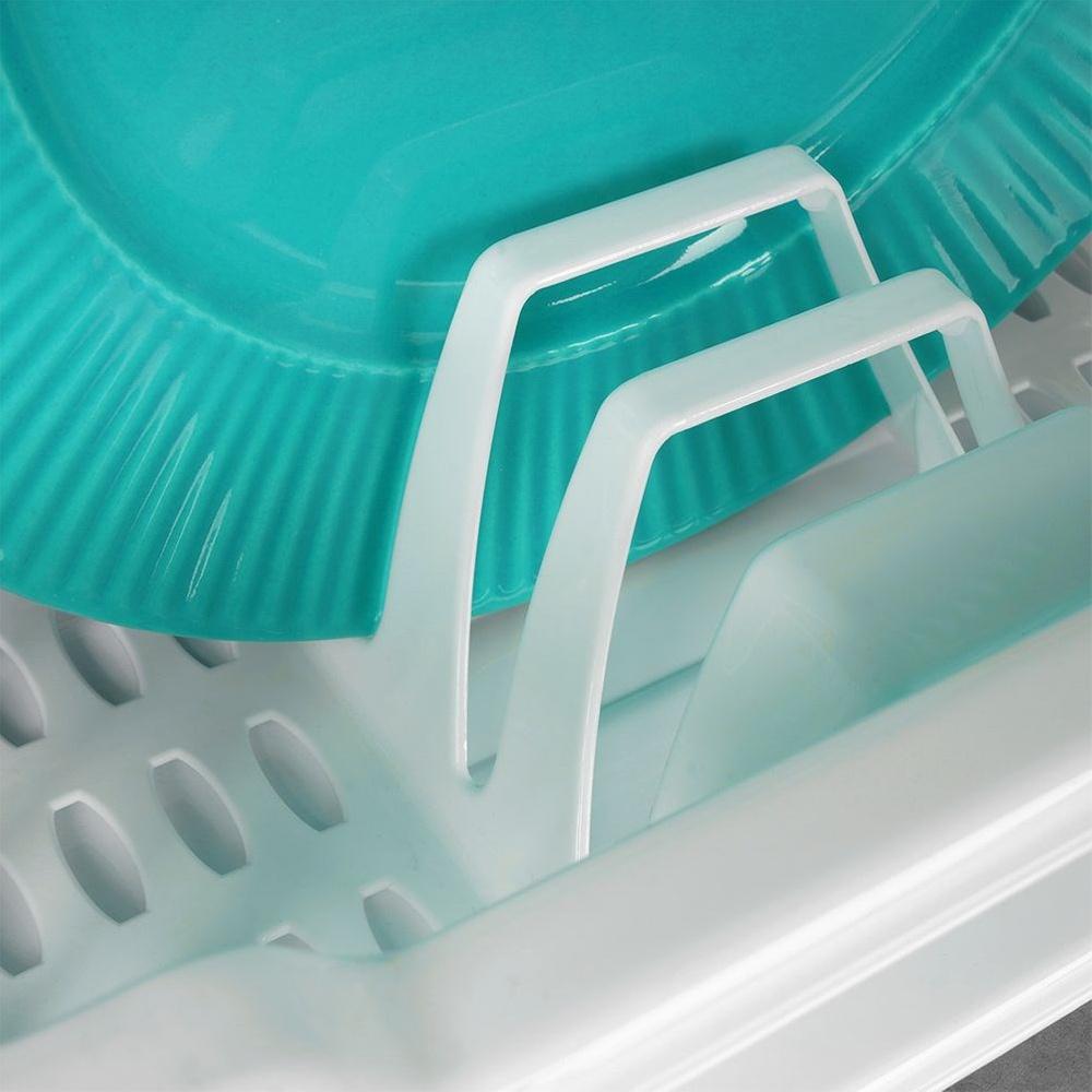 White Dish Drying Rack with Drip Tray 46x37cm