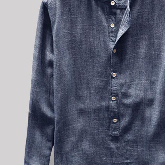 Men Shirt Stand Collar Solid Color Soft Single-breasted Buttons Breathable Long Sleeves Plus Size Casual Wear-resistant Men Tops for Daily Wear