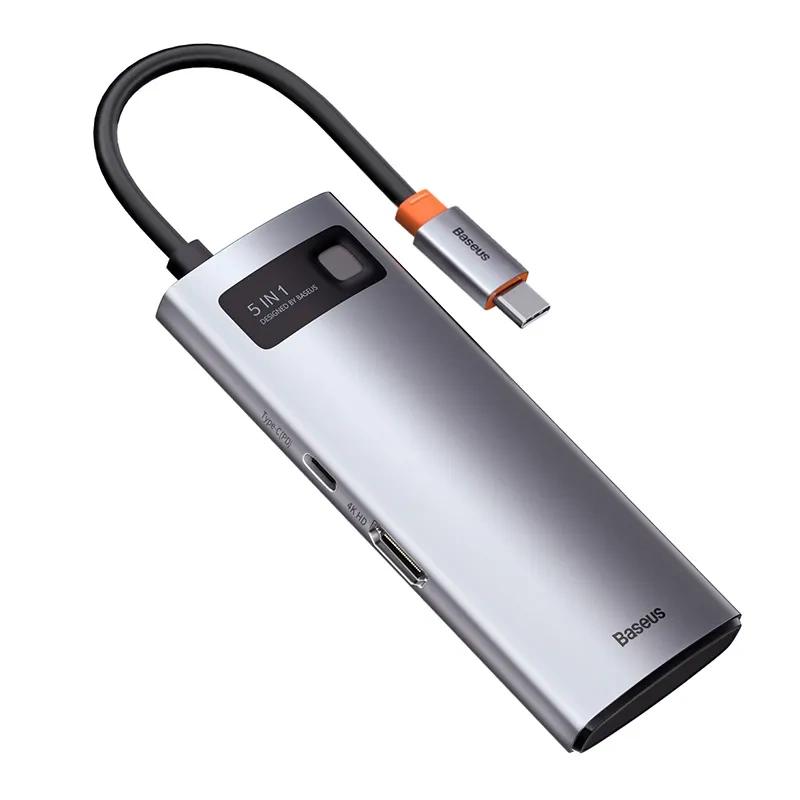 Hub 5W1 Baseus Metal Gleam Series, Usb-C Do 3X Usb 3.0 + Hdmi + Usb-C Pd