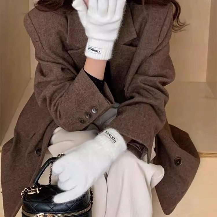 Fashion knitted thermal gloves female students solid color driving simple leaking finger warm gloves