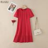 ZANZEA Women Casual Round Neck Solid Color Loose Short Sleeve Dress