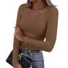 Women's  And Winter Slim Bottom T-shirt Fashion Casual Solid Color V-Neck Pullover Long Sleeve Top