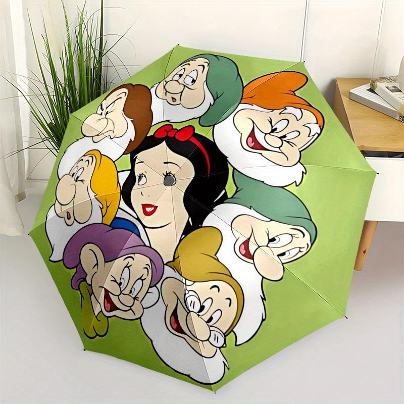 Disney Snow White, Seven Dwarfs Automatic Open/Close Umbrella - Cute Umbrella with Cute Design, Portable 3-Fold Compact Umbrella for Men & W