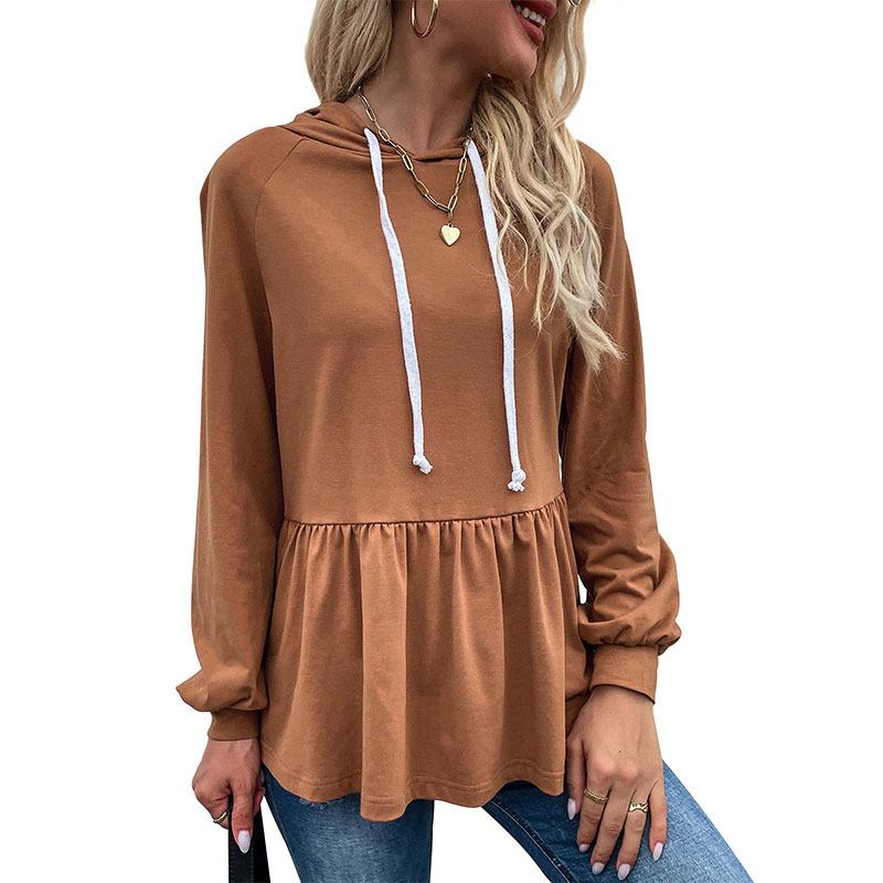 Spring and Autumn Women's Hooded Top Solid Color Pullover Hooded Sweatshirt Long-sleeved Top
