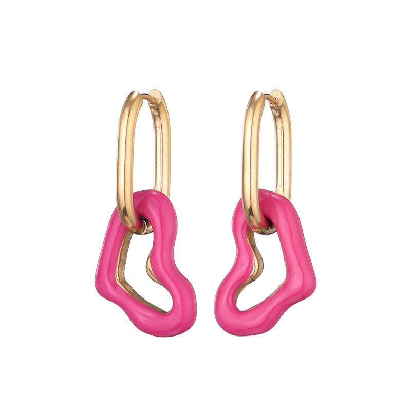 New Fashion Enamel Heart Stainless Steel Ear Buckle Hoop Earrings For Women Vintage Love Gold Color Pendant Female Jewelry Gift