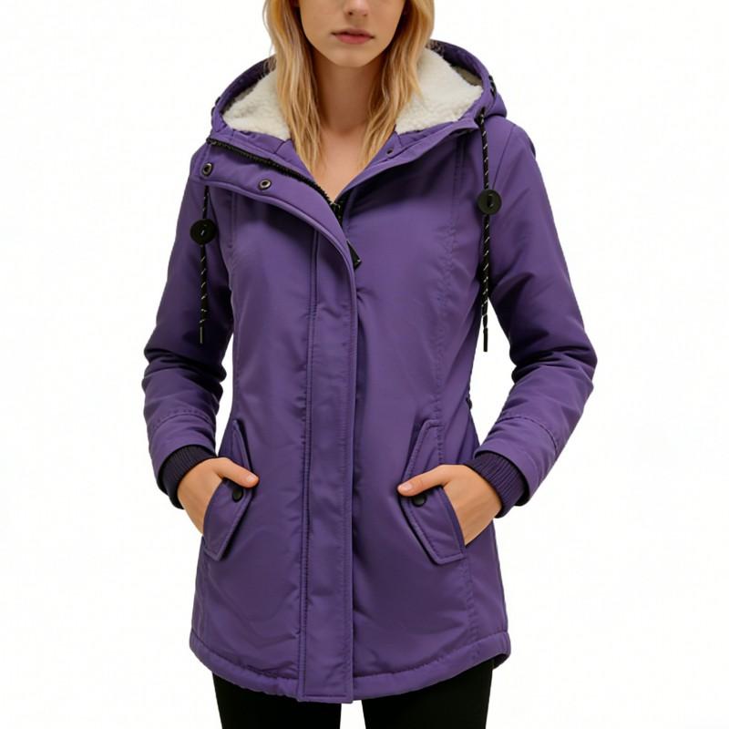 Womens Warm Mid-Length Hooded Cotton Blend Coat Winter Commute Office Wear