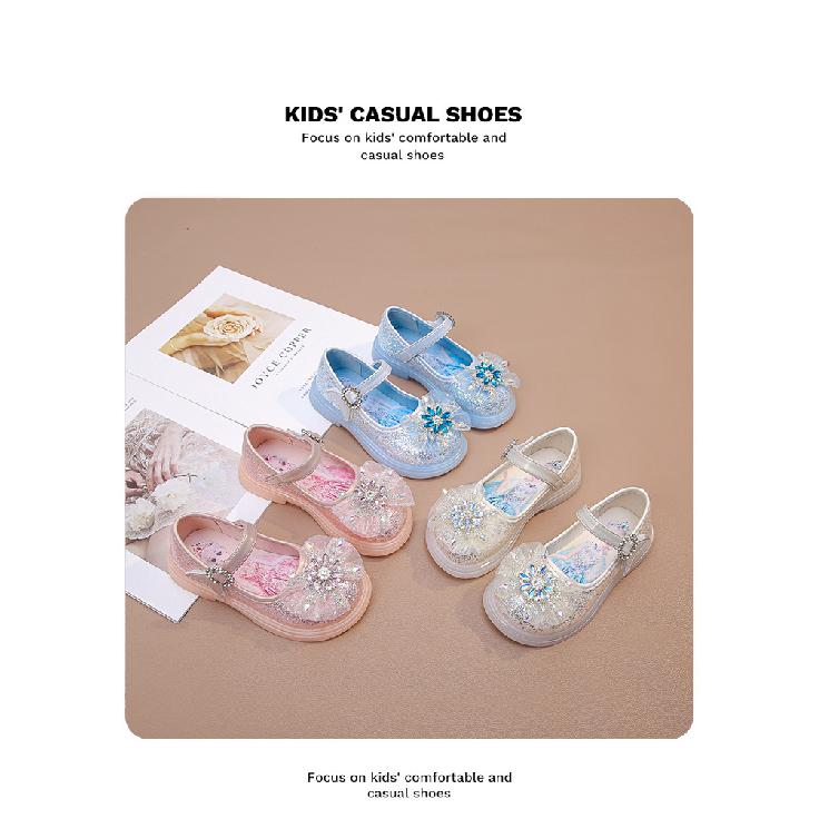 Girls' small leather shoes2026Spring and Autumn New Soft-Sole Rhinestone Princess Shoes for Little Girls, Soft-Soled Baby Shoes