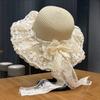 Fashion Lace Bow Sun Hat Adjustable Lace Ruffle Wide Brim Hat Breathable Straw Fisherman Cap Sun Protection