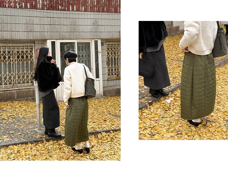 Shi Jian Retro Polka Dot Schlitz Midi Rock - Elegante Wintertextur 72697