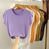 Summer Round Neck Knitted Casual Women's T-shirt Elegant Loose Ice Silk Thin Fit Solid Color Short Sleeve Tee Tops Ladies Simple Fashion T Shirt 3097
