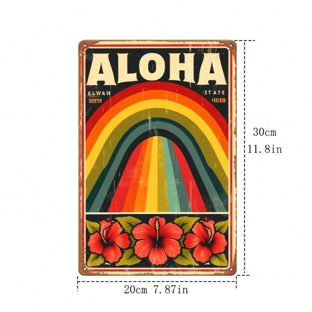 Vintage Metal Poster Hawaii Rainbow Wall Art Retro Sign for Bar