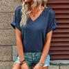 Summer Cotton Tops Women Blouses Casual V-Neck Solid Button Street Hipster Short Sleeve Shirts Clothes