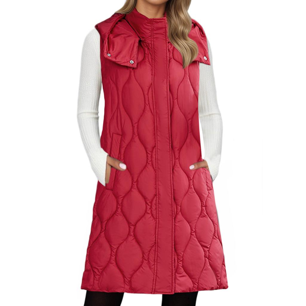 Long Vest Women Sleeveless Hooded Fall Winter Button Down Zip UpVests Jacket Outwear