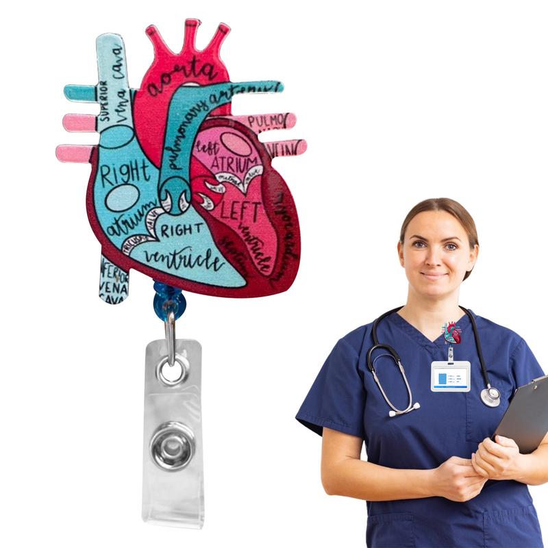 Cardiac Badge Reel Holder ID Name Card Reel Holder Heart Anatomy Nursing Phlebotomy ID Clip For Teacher Student RN Nurse