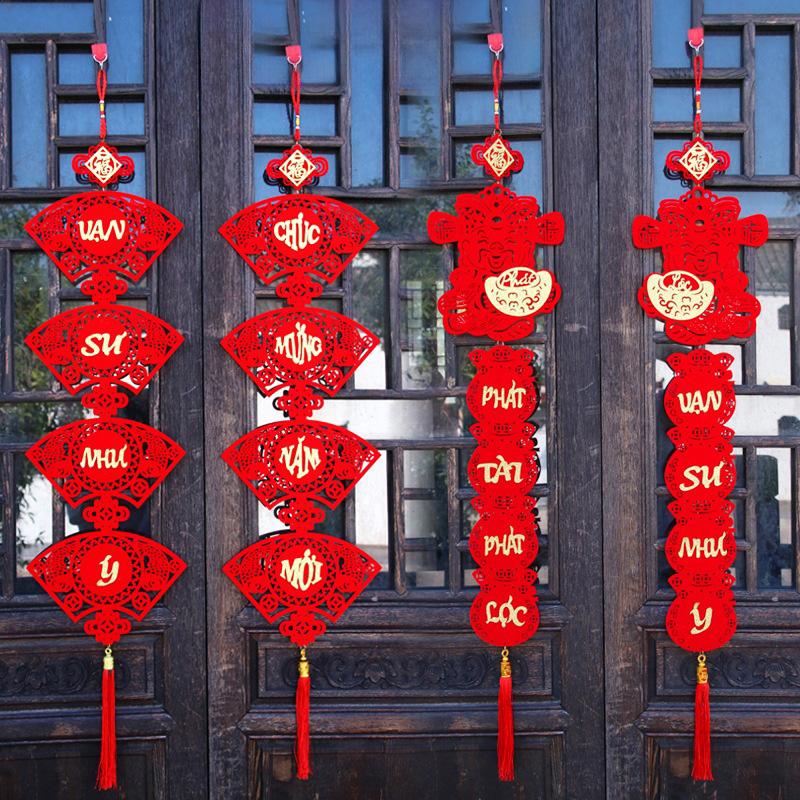 Lunar New Year Decoration Spring Festival Tassel Pendant Door Hanging Red Couplets Vietnam Characters Wall Decor Van Su Nhu Y