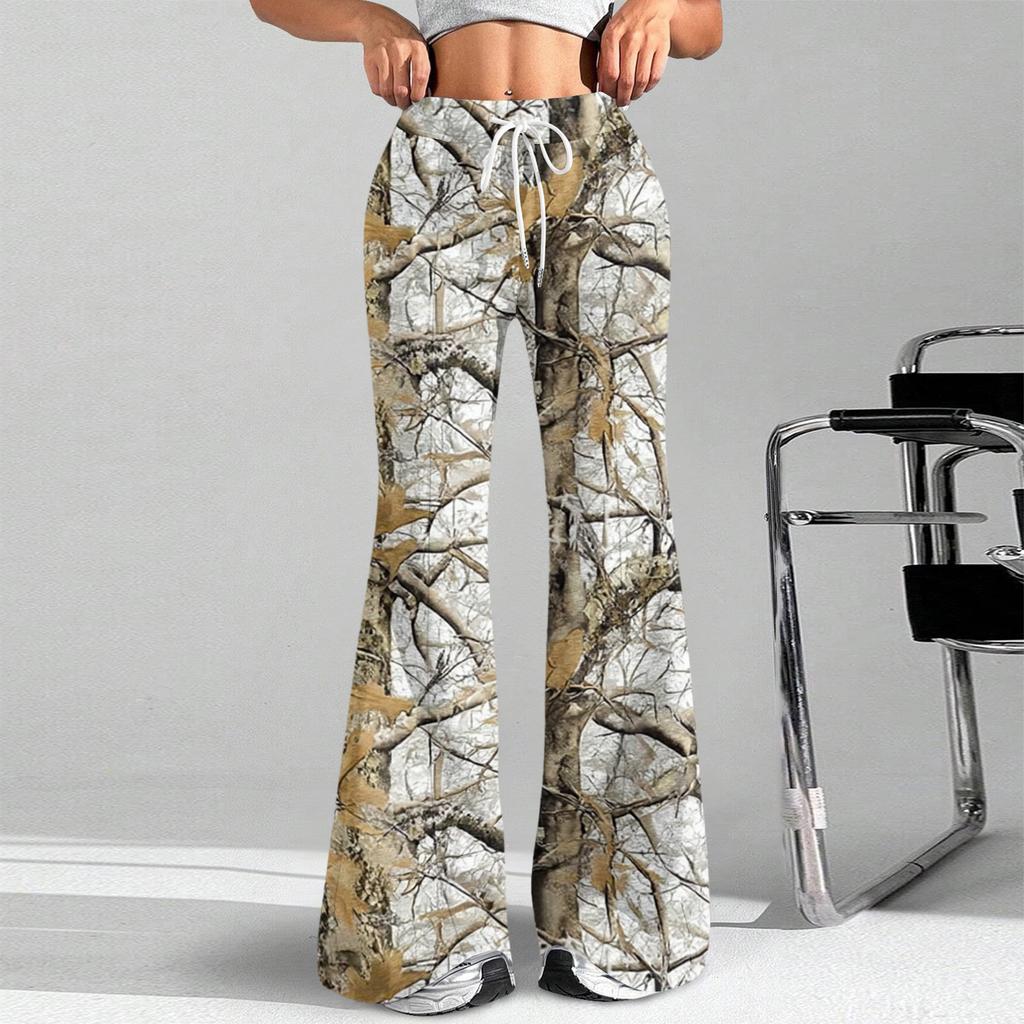 Damen Mode Lockerer Tunnelzug Taille Print Lässige Sporthosen Lässige Schlaghosen