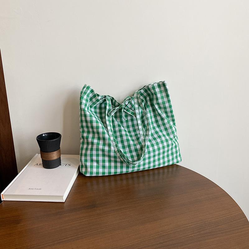 Summer New Plaid Fresh and Beautiful Cloth Bag Sweet Literary Niche Retro Shoulder Underarm Portable Women's Bag