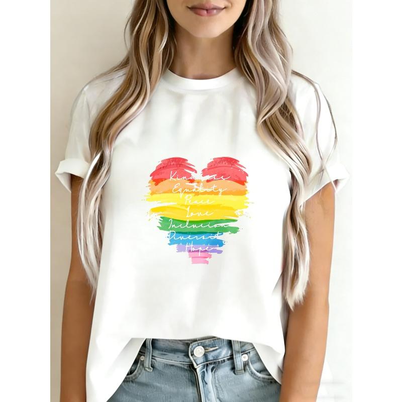 

White T-Shirt With Rainbow Heart Print Kindness Equality Peace Love Inclusion Diverse Hope Design For Casual Wear And Pride Events XXXXL білий