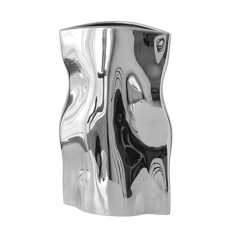 Luxury Morden Flowers Vase Home Decoration Silver Designer Vase Room Decor High-end Accessories Table Decoration Gifts