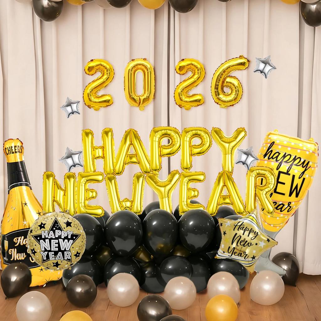 30pcs 2026 New Year Balloon Set Wine Glass Suitable for New Year Party Decoration and 2026 Happy New Year Party Decoration Props