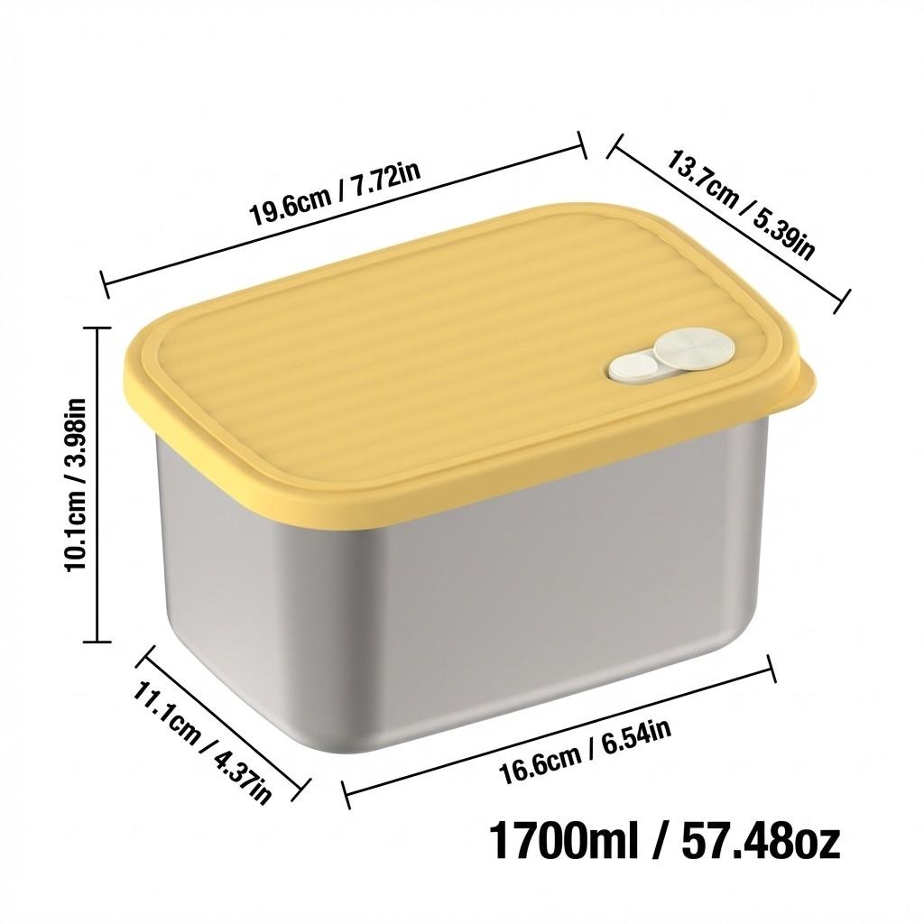 Large Capacity Food Storage Container 304 Stainless Steel Lunch Box Refrigerator Sealed Fruit Vegetable Fresh-keeping Box