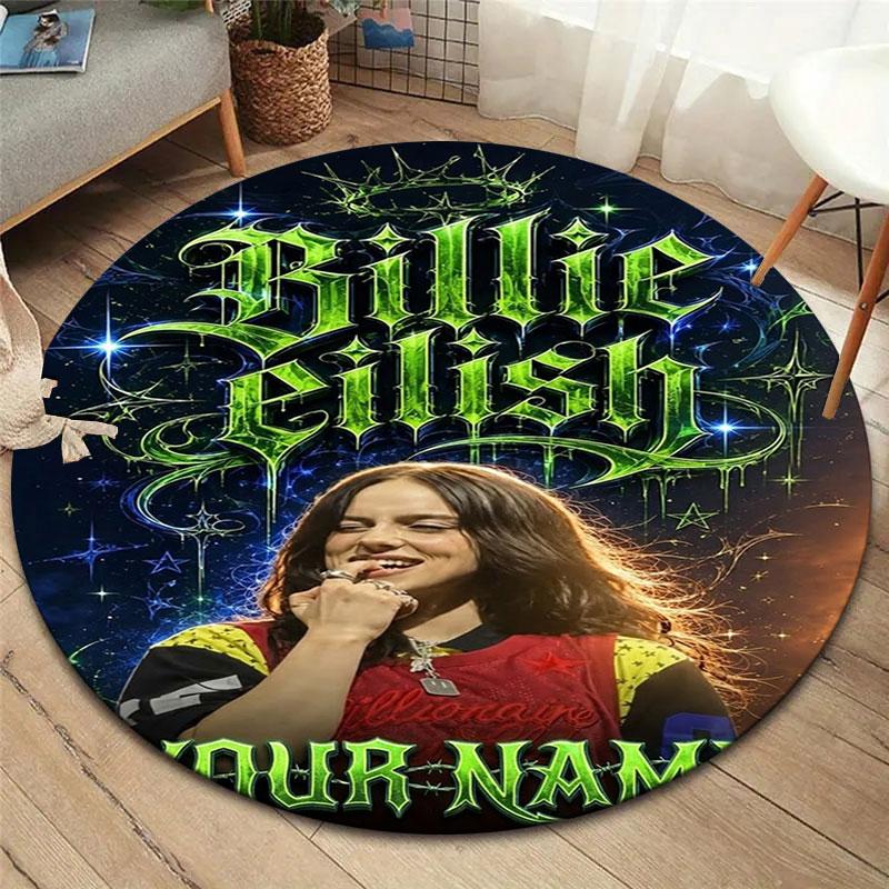 Billie Eilish Custom Name Round Area Rug,Carpet Rug for Living Room Bedroom Sofa Playroom Decor,Non-slip Floor Mat