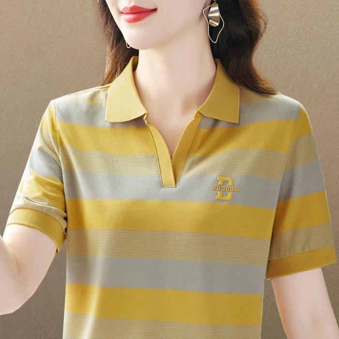 Middle-aged Lapel Short-sleeved T-shirt for Women In Summer New Middle-aged Mothers Large Size Top High-end Polo Shirt for Women
