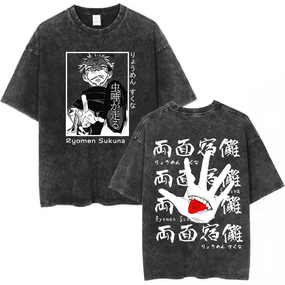 Manga Jujutsu Kaisen Printed Tshirt Zenin Maki Yk Vintage Washed Tee Shirt Mens Summer High Quality Cotton Soft Clothing Tops