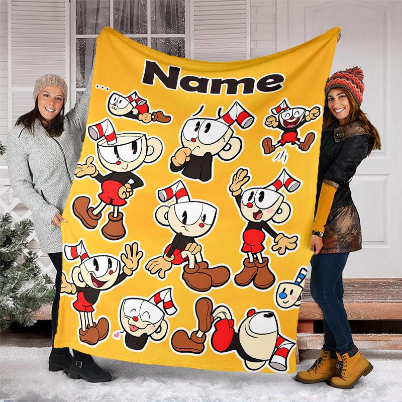 Personalized Custom Name Blanket - Cuphead Print Design,Blanket for Sofa,Bed,Travel,Camping - Soft and Warm, Great Gift
