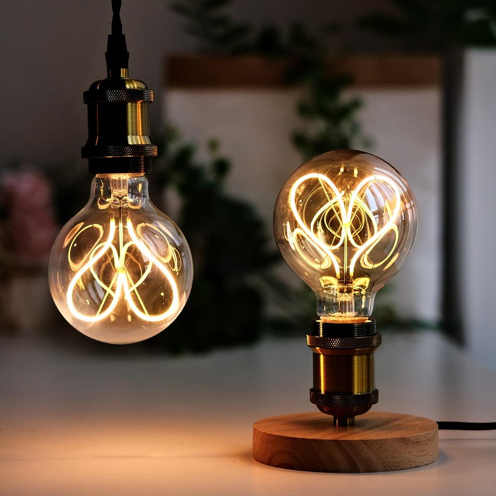 TIANFAN Vintage Led Bulb G95/G30 Edison Bulb 4W Dimmable 220V 110V E26 E27 Heart Filament Decorative Light Bulb Yellow Warm