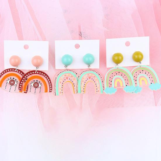1 Pair Stud Earrings Cute Allergy Free Acrylic Creative Design Rainbow