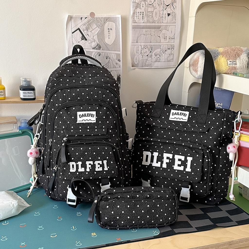 Schoolbag Korean ins Storm Point Three-piece set School bag for junior and high school girls Large capacity burden reduction Backpack