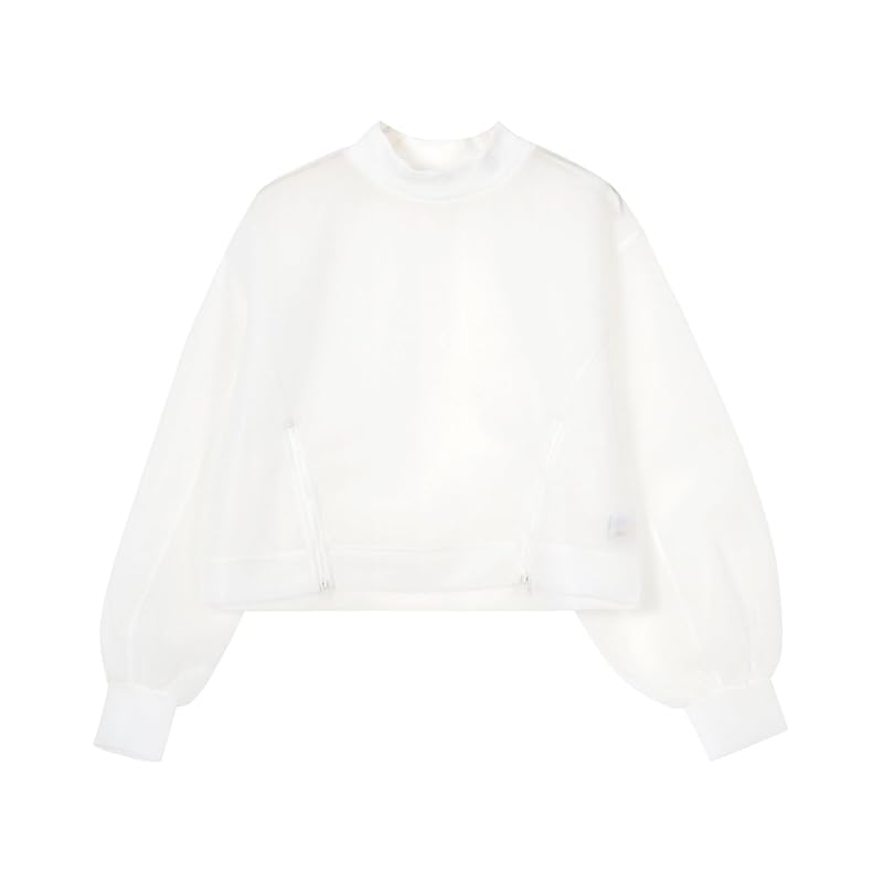 

[Kobe lettuce] Sheer cardboard tops front zip short length ladies spring clothes long sleeve volume [C7407] M off white