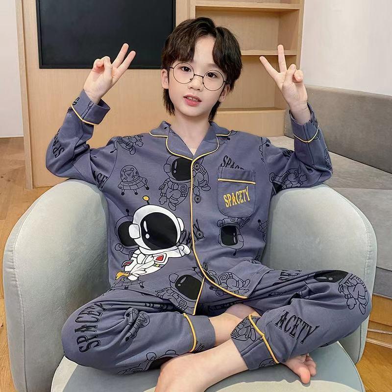 Spring & Autumn Children's Cartoon Cardigan Pajamas for Boys & Girls - Long Sleeve, Loose Fit, S/M/L Sizes
