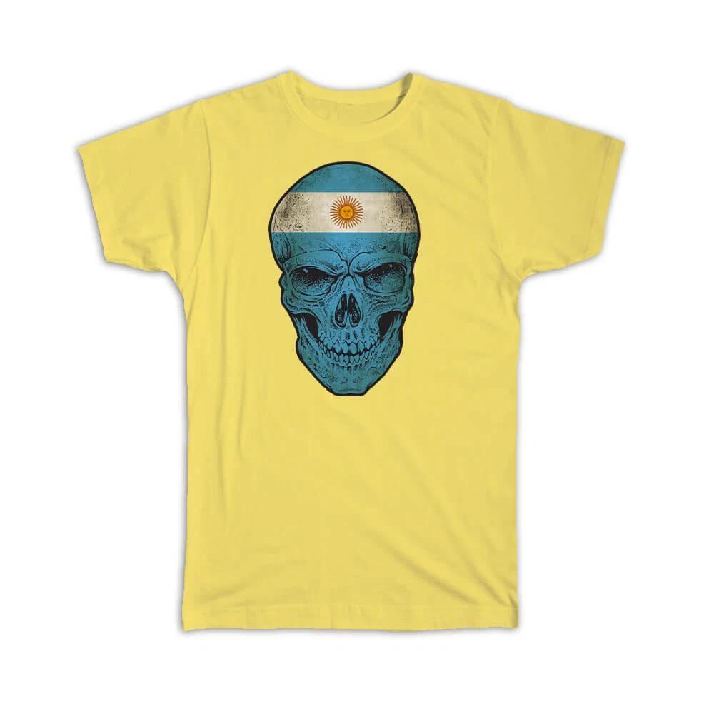 Gift T-Shirt : Argentina Flag Skull Argentine National Colors XL